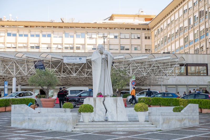 A view of Gemelli Hospital, where Pope Leo XIV is scheduled to be admitted for surgery on October 13, 2026.