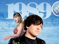 An illustration including photos of Taylor Swift and Ryan Adams