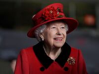 Queen Elizabeth visits HMS Queen Elizabeth ahead of the ship's maiden deployment at HM Naval Base in Portsmouth, Britain May 22, 2021.