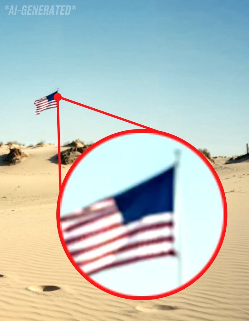 An AI-generated photo of the Star-Spangled Banner that appears to be missing its stars, from TrumpRx.gov.