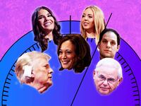 Trump with his ear bandage, Kai Trump, Kamala Harris, Tiffany Trump, Evan Gershkovich, and Bob Menendez.
