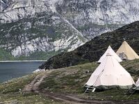 A photograph of the Kiattua camp on coastline of Greenland.