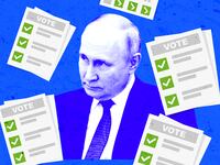 A photo illustration of Russian President Vladimir Putin and election ballots.
