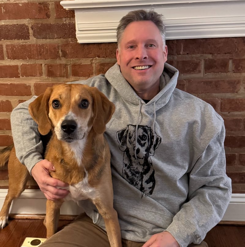 Steve Rudin and his dog, Ted, before his weight loss transformation.