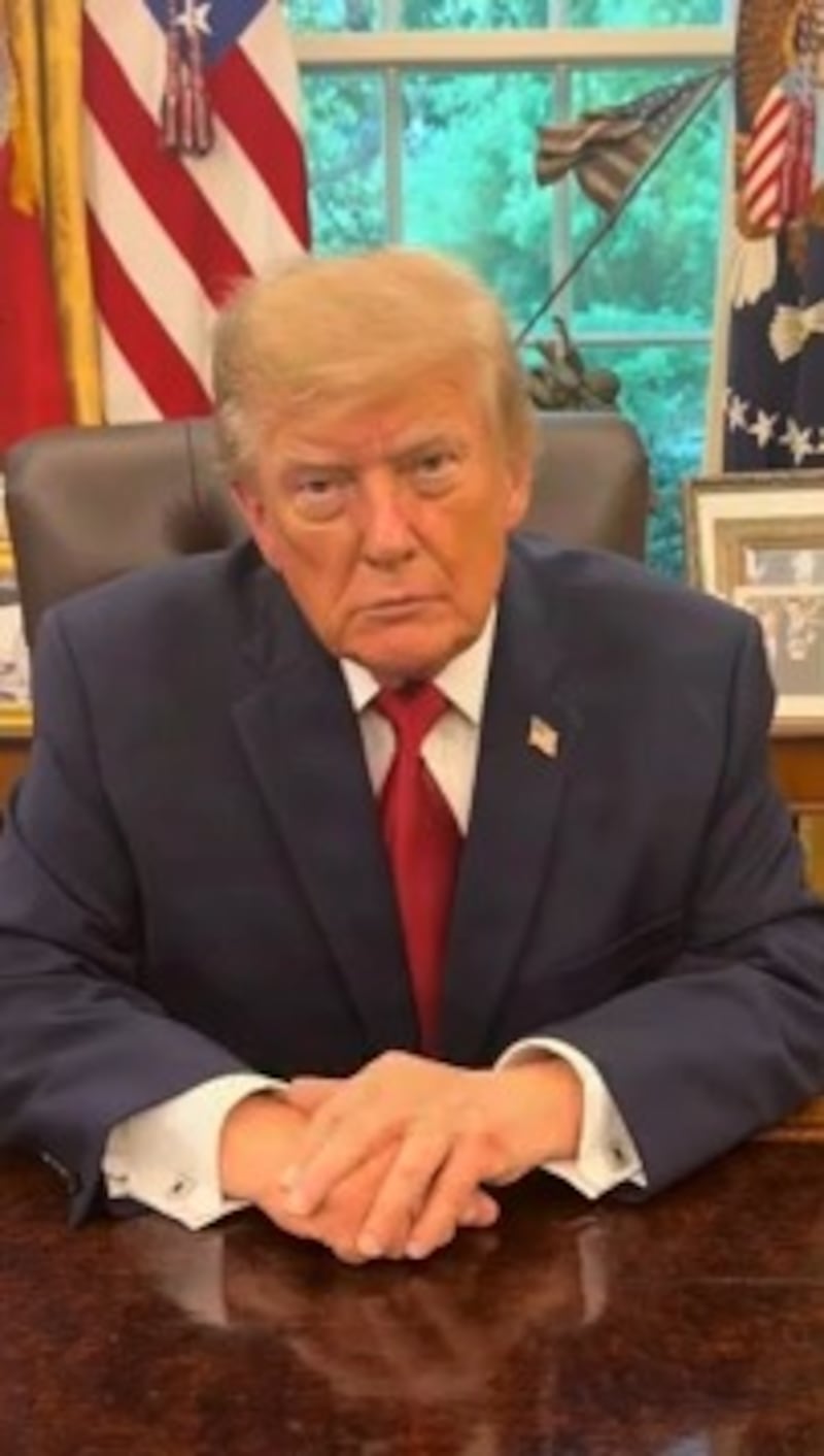 Trump rants from his Oval Office desk.