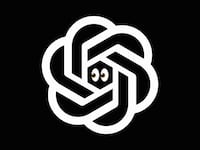 An illustration including a photo of the OpenAI logo and side eye iconography