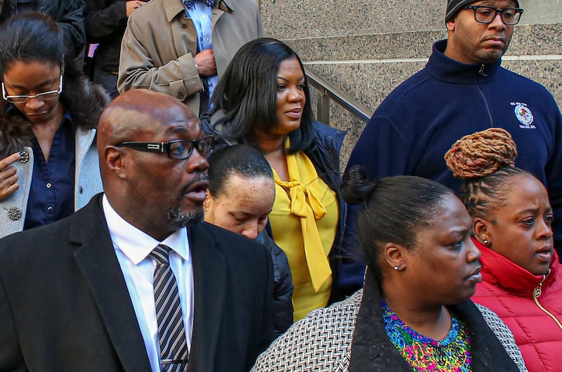 Tova Noel (pictured in yellow in 2019), was one of two correctional officers on duty the night Jeffrey Epstein died. She and fellow guard Michael Thomas were charged with falsifying records on the night Epstein died, but the charges were later dismissed.