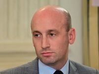 White House deputy chief of staff Stephen Miller looks on during a law enforcement roundtable in the State Dining Room of the White House