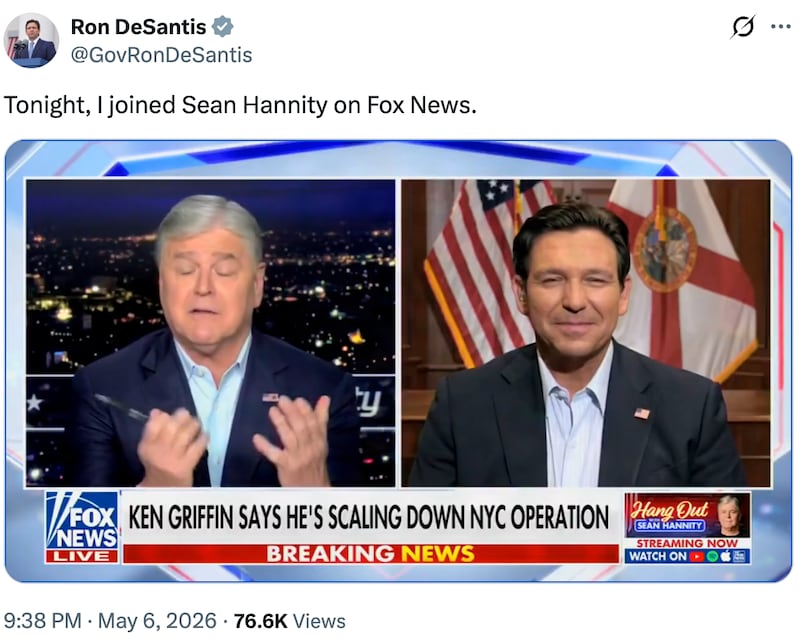 Ron DeSantis and Sean Hannity on Fox News.
