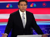 Florida Governor Ron DeSantis speaks at the third Republican candidates' U.S. presidential debate of the 2024 U.S. presidential campaign hosted by NBC News at the Adrienne Arsht Center for the Performing Arts in Miami, Florida