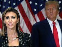Donald Trump stands with his lawyer Alina Habba on January 11, 2024 in New York City.