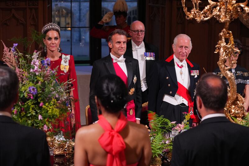 Catherine, Princess of Wales, Emmanuel Macron and King Charles III