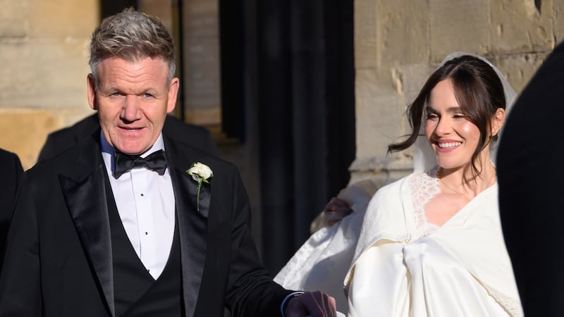 Gordon Ramsay and daughter Holly Ramsay arrive for her wedding to Adam Peaty at Bath Abbey on December 27, 2025 in Bath, England.