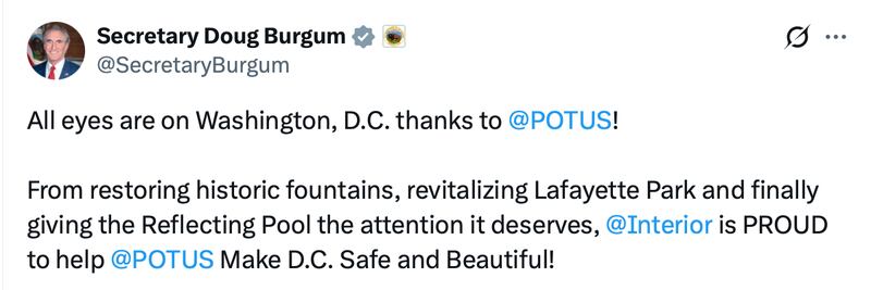 Burgum thanked Trump for the series of renovation projects in Washington.