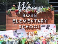 A memorial for victims of Tuesday's mass shooting at Robb Elementary School
