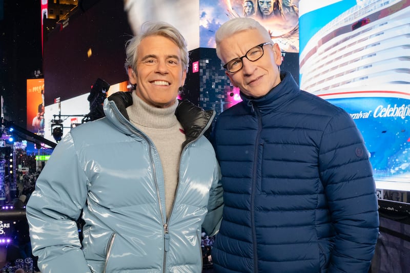 Andy Cohen and Anderson Cooper host CNN's "New Year's Eve Live" in Times Square on December 31, 2025 in New York City.