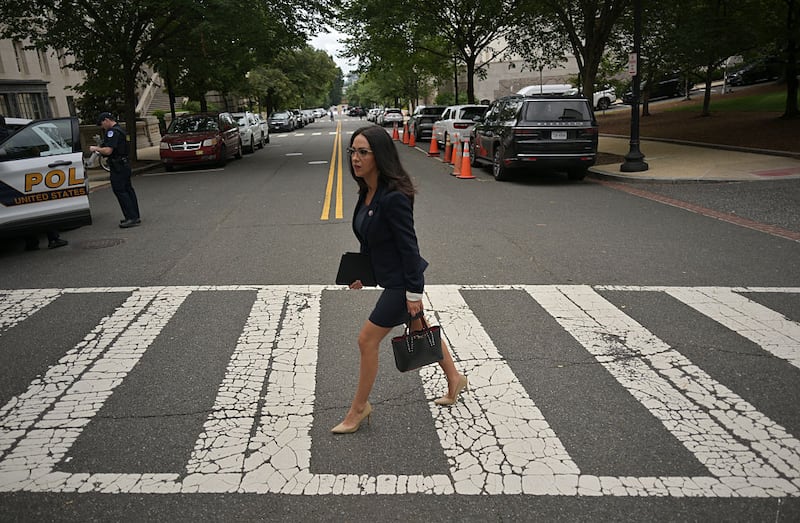U.S. Rep. Lauren Boebert crosses the street outside the Longworth House Office Building on her way to the U.S. Capitol for proposed cryptocurrency legislation in Washington, D.C., on July 16, 2025.