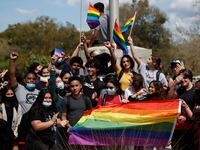 Hillsborough High School students protest a Republican-backed measure dubbed the "Don't Say Gay" bill.