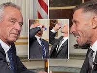Robert F Kennedy Jr and Paul Saladino taking shots of raw milk