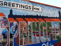 A mural adorns a wall in the city of Springfield, Ohio, amid tensions over an influx of Haitian immigrants to the area.