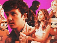 An illustration including episodic stills from the following upcoming television shows, The Changeling, The Morning Show, Sex Education, The Kardashians, and Scott Pilgrim Takes Off