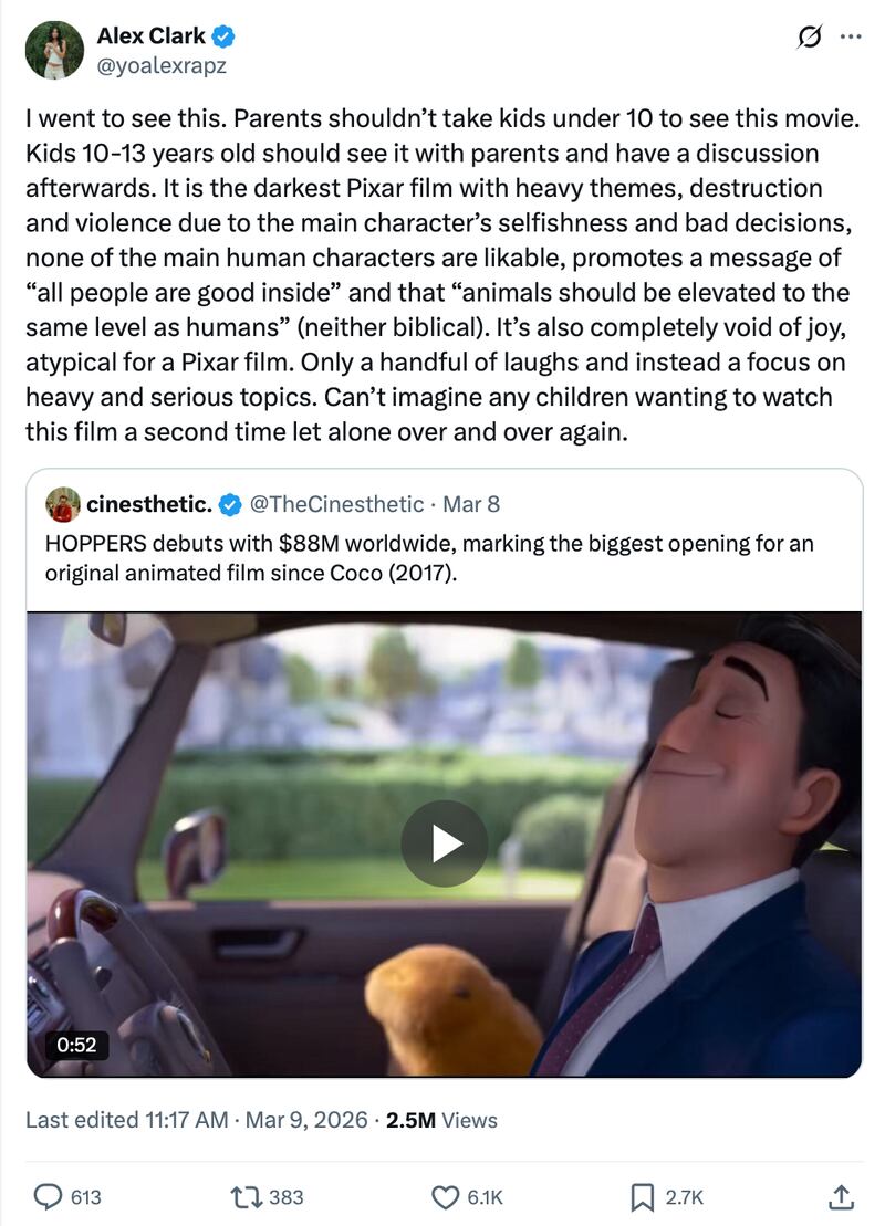 Clark took issue with what she said were non-biblical themes in the animated movie.
