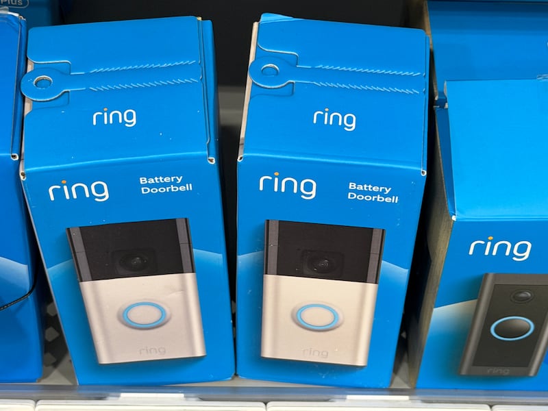 MIAMI, FLORIDA - FEBRUARY 16: Amazon-owned Ring home security camera systems are displayed for sale at a store on February 16, 2026 in Miami, Florida. A Super Bowl ad for Ring security cameras showed how the company can scan neighborhoods using its camera systems for missing dogs, which caused concern among Ring owners and prompted some customers to remove their cameras. Ring announced on Thursday that it would no longer work with Flock Safety, a firm that deploys camera systems and license-plate readers for law enforcement use. (Photo by Joe Raedle/Getty Images)