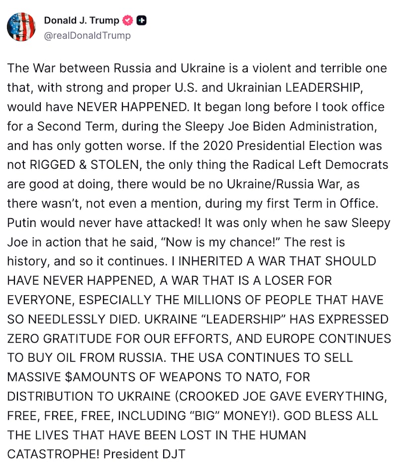 Trump's Truth Social Post