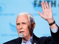 President Mike Pence speaks at the Iowa Faith & Freedom Coalition Spring Kick-off in West Des Moines, Iowa, U.S. April 22, 2023.