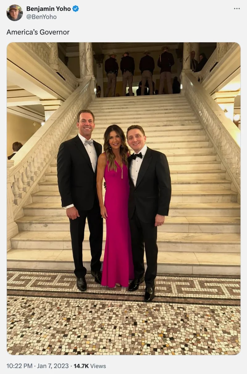 Ben Yoho (R), husband of DHS Assistant Secretary Tricia McLaughlin, with DHS Secretary Kristi Noem.