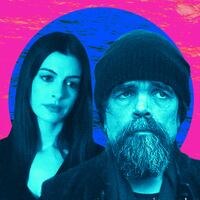 A photo illustration of Anne Hathaway and Peter Dinklage from the movie She Came to Me.