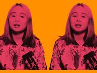 Photo illustration of Lil Tay on an orange background