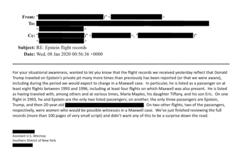 One email indicated Trump traveled on Epstein's jet "many more times" than previously known.