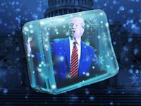 A photo illustration of Donald Trump in an ice cube.