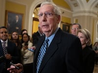 Senate Minority Leader Mitch McConnell (R-KY) speaks during a news conference following the weekly Senate Republican policy luncheon at the U.S. Capitol on November 19, 2024 in Washington, DC.
