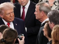 President Donald Trump greets the justices of the Supreme Court at the U.S. Capitol on February 24, 2026, in Washington, DC.
