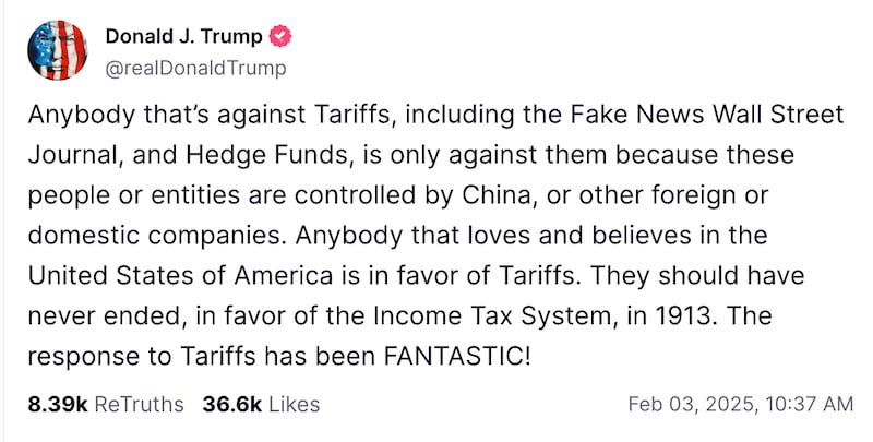 One of Trump's Truth Social posts.
