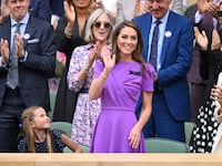 Stefan Edberg, Princess Charlotte, Marjory Gengler, Catherine, Princess of Wales, Stan Smith, Tom Cruise, Bec Hewitt and Debbie Jevans at Wimbledon, July 14, 2024 in London, England.