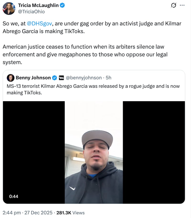 Tricia McLaughlin X post about Kilmar Abrego Garcia