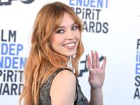 Sydney Sweeney waves to the camera at the Spirit Awards in 2022.
