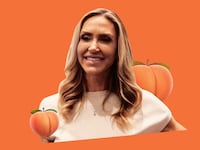 A photo illustration showing Lara Trump and the peach emoji which symbolizes a butt.