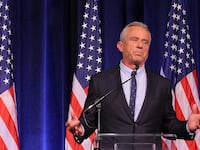 Democratic presidential candidate Robert F. Kennedy Jr. delivers a speech at St. Anselm College in Manchester, New Hampshire.
