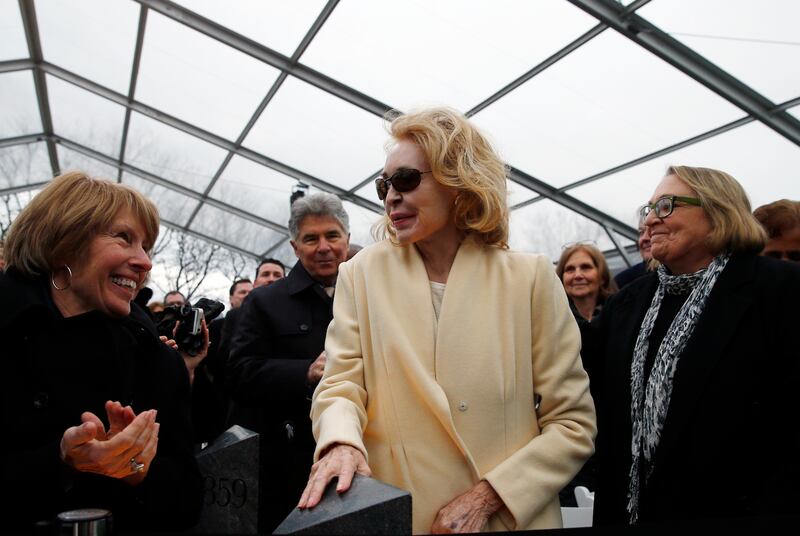 Joan Kennedy is greeted by a round of applause as her son thanked her during a formal ceremony to dedicate the Edward M. Kennedy Institute for the United States Senate in Boston on March 30, 2015.