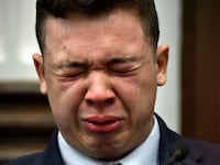 Kyle Rittenhouse breaks down on the stand as he testifies about his encounter with the late Joseph Rosenbaum during his trial at the Kenosha County Courthouse on November 10, 2021 in Kenosha, Wisconsin.