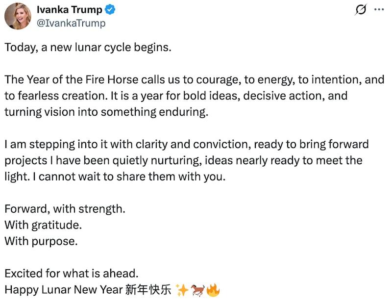 Ivanka Trump reflects on the Chinese New Year.