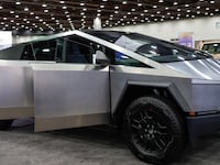 The Tesla Cybertruck is displayed at the SAE WCX conference in Detroit, Michigan, U.S., April 18, 2024.