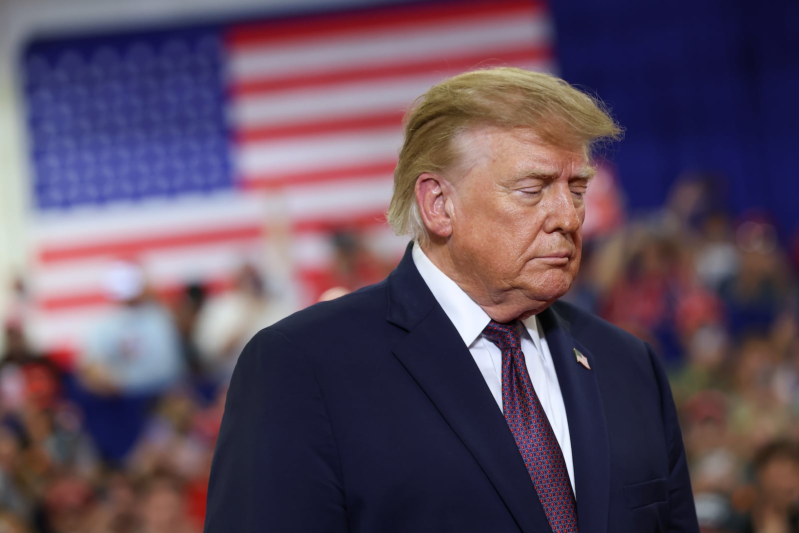 Donald Trump walks on stage at the Shoemaker Center at Ohio University. Kevin Dietsch/Getty Images