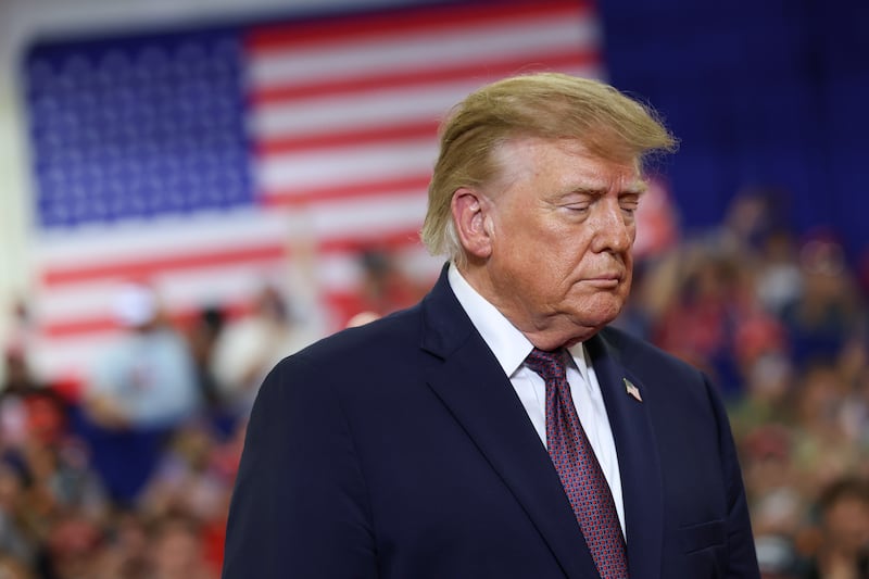 U.S. President Donald Trump walks on stage to speak during a campaign rally at the Shoemaker Center at Ohio University on October 28, 2026 in Chillicothe, Ohio. President Trump is rallying support for Republican candidates in Ohio ahead of the midterm elections.