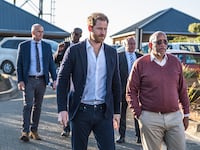 Prince Harry, Duke of Sussex and Prince Seeiso of Lesotho arrive at a welcome event at Sentebale’s Mamohato Children’s Centre featuring the non-profit’s Let Youth Lead advocates from Botswana, and a celebration of Basatho culture, on Oct. 1, 2024 in Maseru, Lesotho.