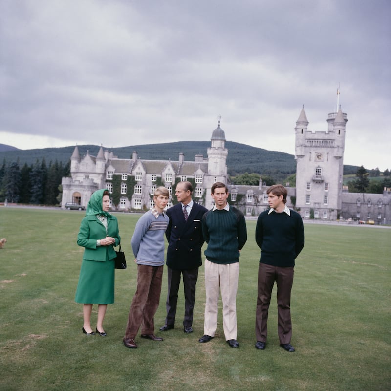 In a portrait taken at Balmoral Castle in Scotland on September 20, 1979, Queen Elizabeth II poses with her husband, Prince Philip, the Duke of Edinburgh, and their three sons: Prince Edward, Prince Charles, and Prince Andrew.